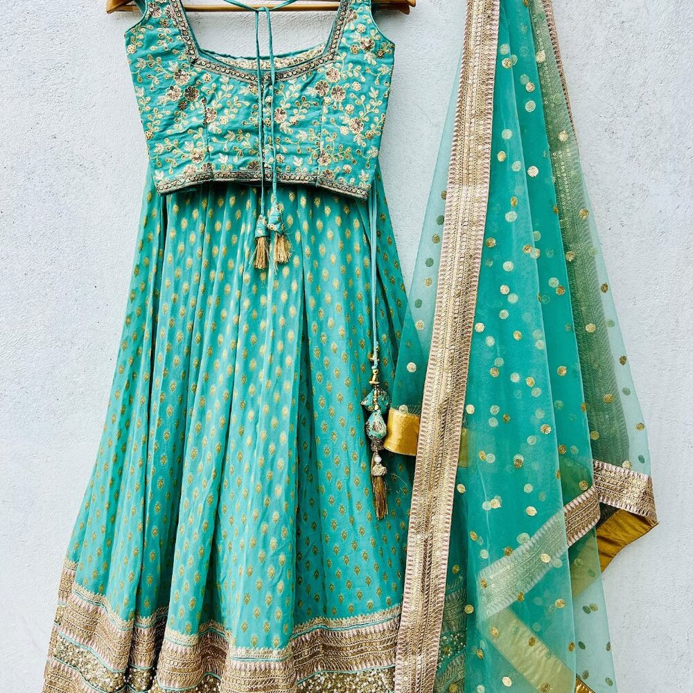 Handcrafted Jade Green Lehenga Choli 3 Piece Set – Worn Once Excellent Condition